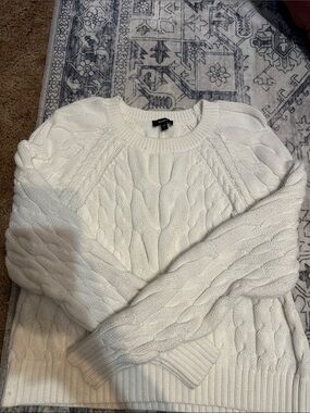 Express Cable-Knit Crewneck Sweater - White